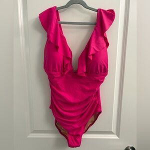 J. Crew Pink Ruffle One Piece Swimsuit